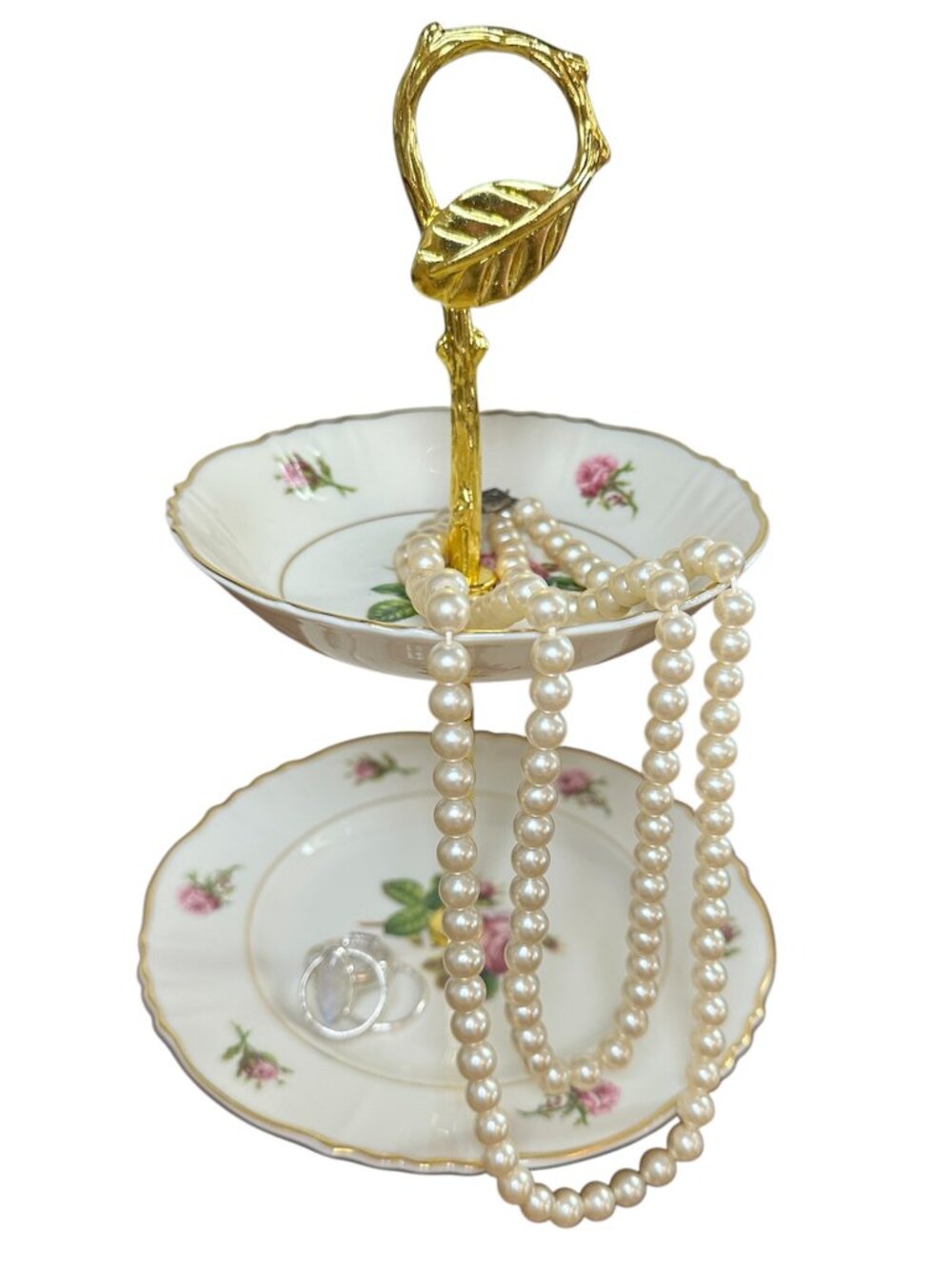 Vintage HANDMADE Syracuse China Victoria Rose Bowl 2 Tier Trinket / Jewelry Dish